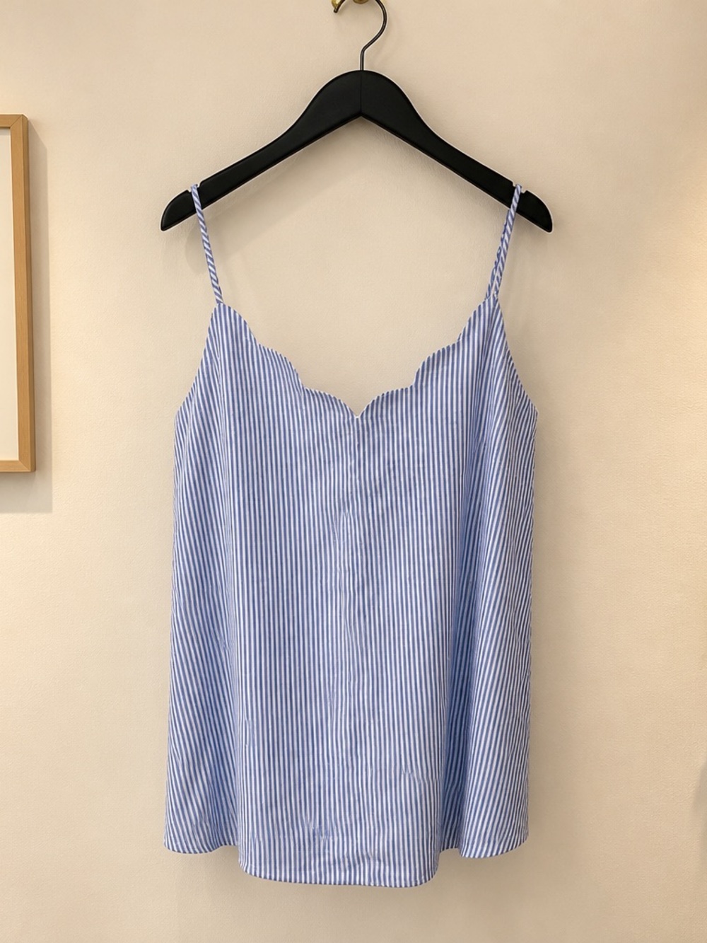 J. Crew Blue and White Striped Scallop-Edge Chemise